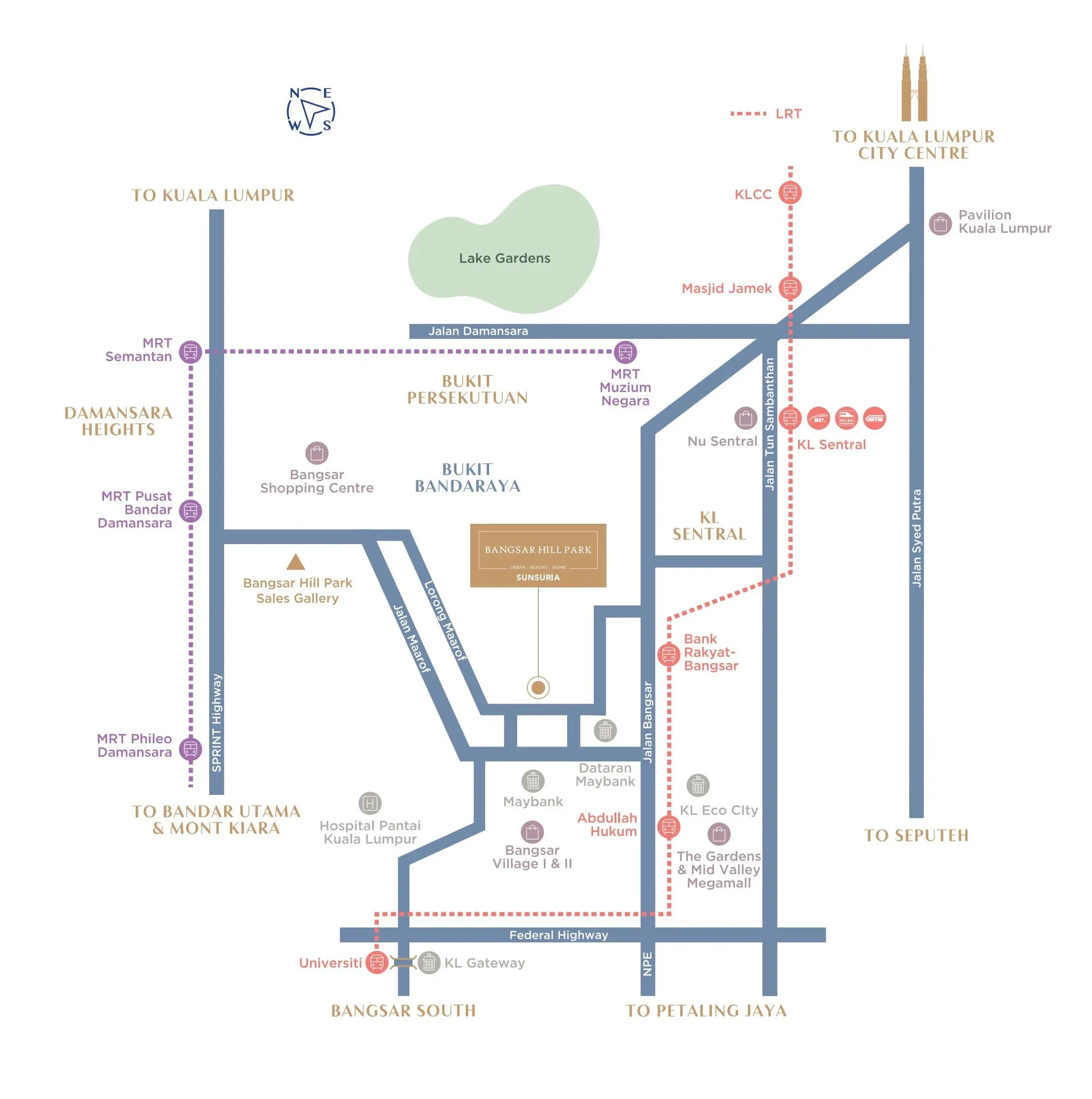 Location map of Bangsar Hill Park off Jalan Maarof, near Bangsar Village, KL Sentral and Mid Valley