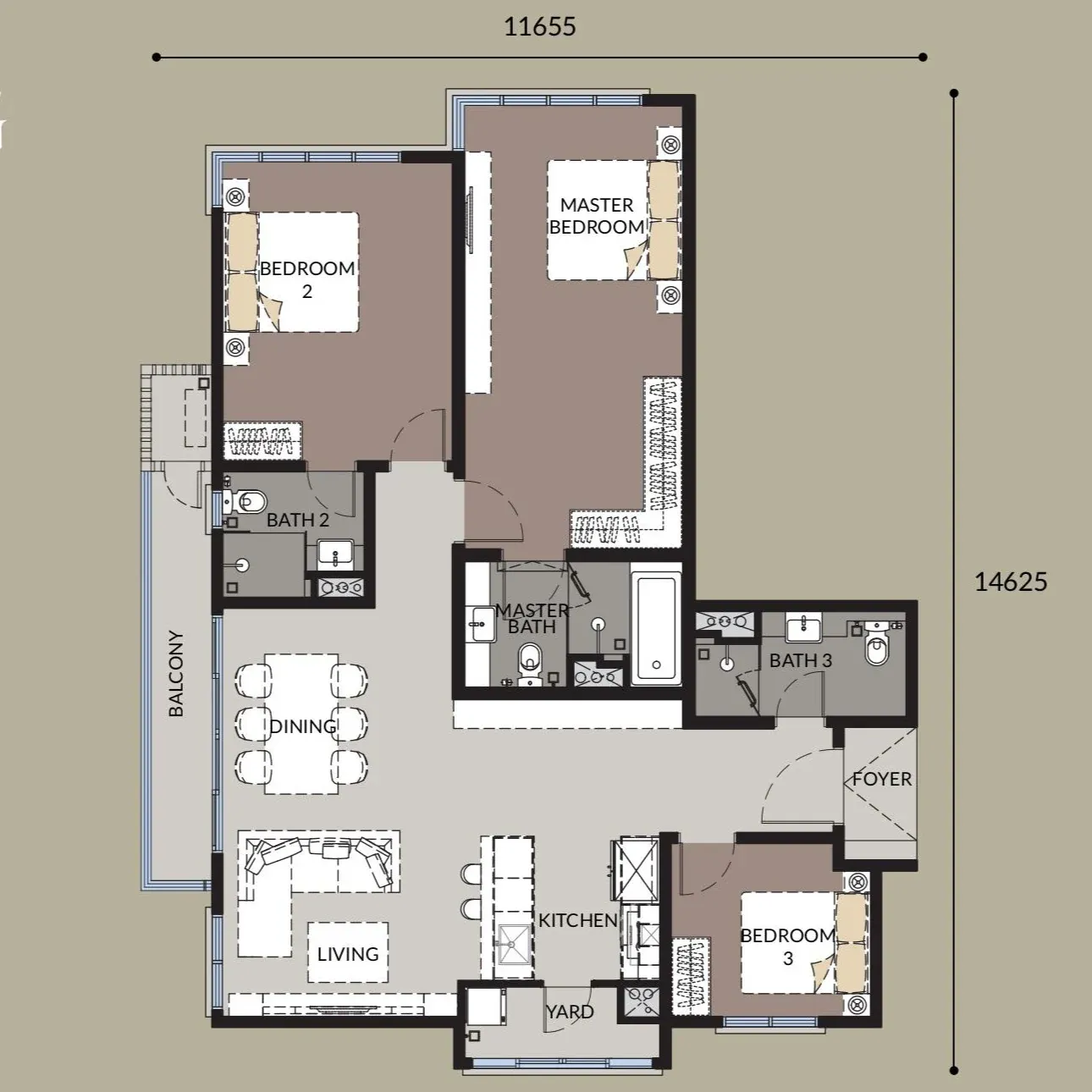 Bangsar Hill Park Type 1A floor plan, 1,345 sqft, 3 Bedroom