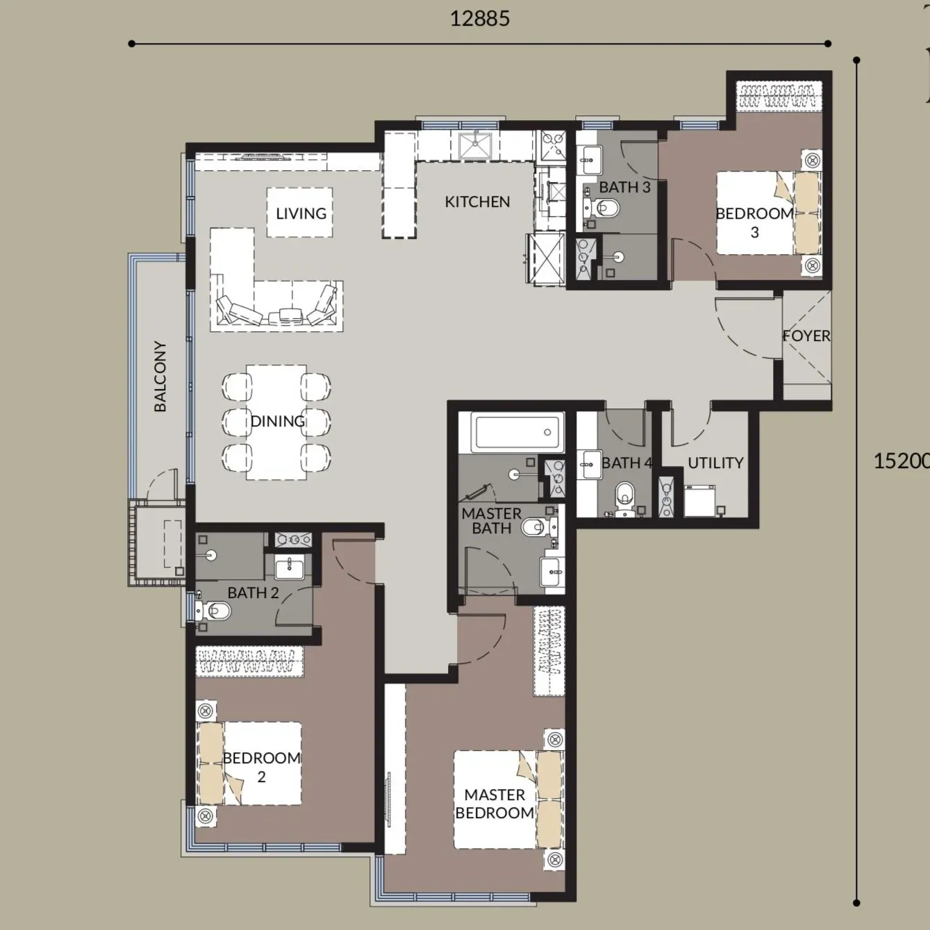 Bangsar Hill Park Type 1B floor plan, 1,434 sqft, 3 Bedroom + Utility