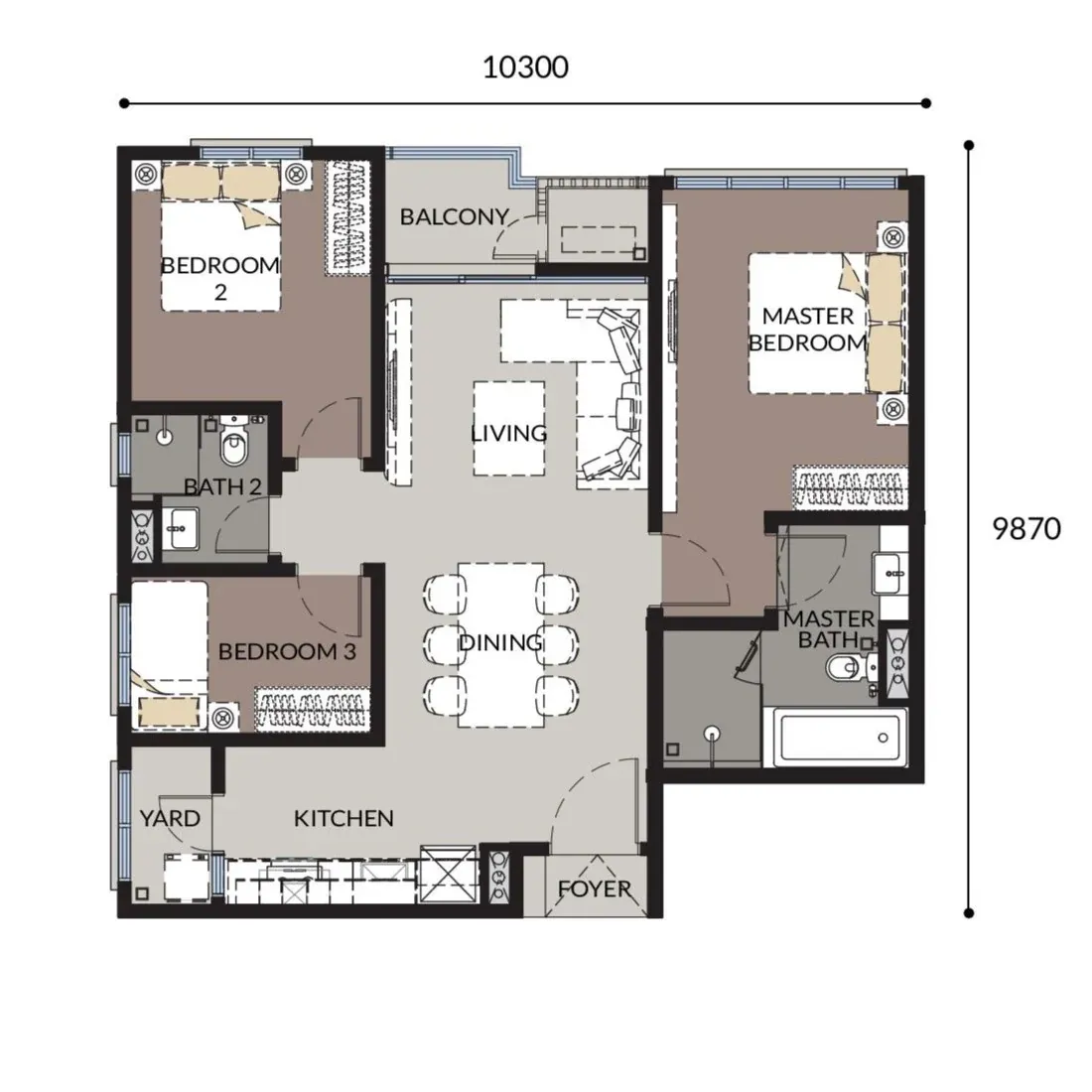 Bangsar Hill Park Type 2A1 floor plan, 978 sqft, 3 Bedroom