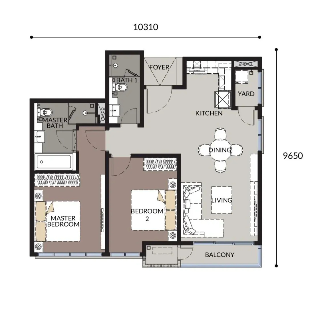 Bangsar Hill Park Type 2B floor plan, 917 sqft, 2 Bedroom