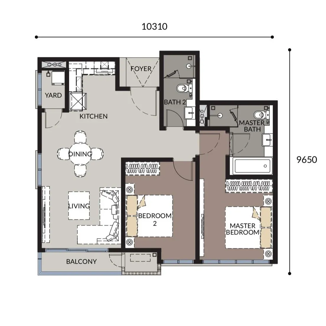 Bangsar Hill Park Type 2B1 floor plan, 917 sqft, 2 Bedroom