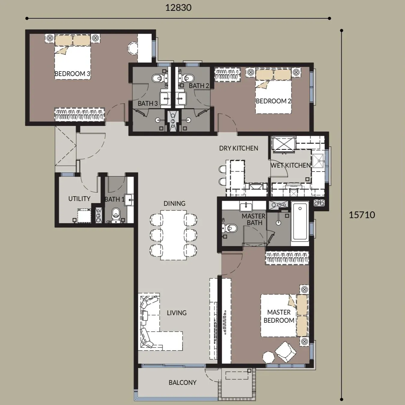 Bangsar Hill Park Type 3B floor plan, 1,478 sqft, 3 Bedroom + Utility