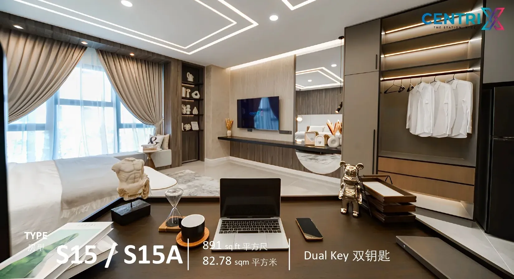 Bedroom in a Type S15 / S15A dual key show unit