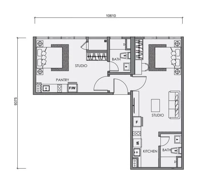 CENTRIX Type S11 floor plan, 669 sqft, 2 Bedrooms · 2 Bathrooms (Dual Key)
