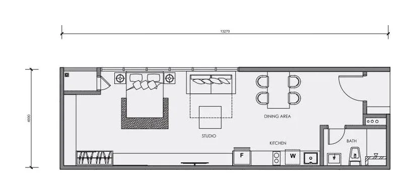 CENTRIX Type S12 floor plan, 571 sqft, Studio · 1 Bathroom