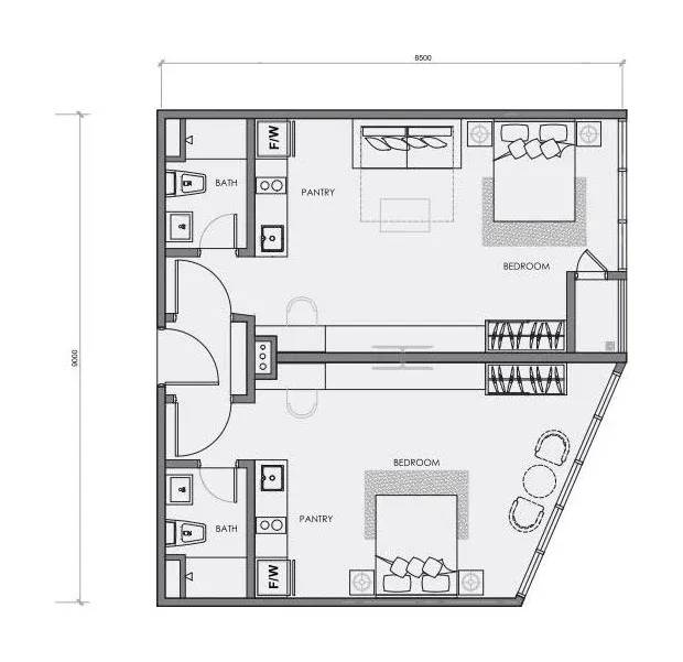 CENTRIX Type S18 floor plan, 777 sqft, 2 Bedrooms · 2 Bathrooms (Dual Key)