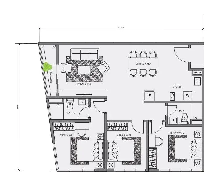 CENTRIX Type S4 floor plan, 1,033 sqft, 3 Bedrooms · 2 Bathrooms
