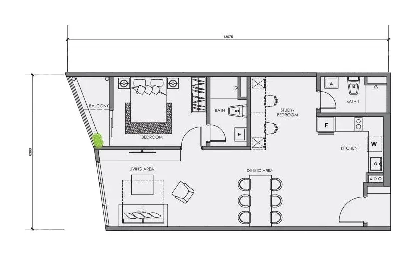 CENTRIX Type S5 floor plan, 819 sqft, 1 Bedroom · 2 Bathrooms