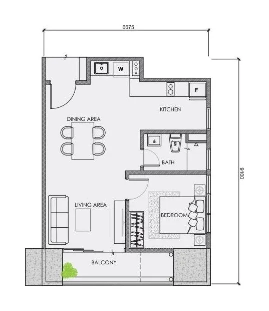 CENTRIX Type ST1 floor plan, 599 sqft, 1 Bedroom · 1 Bathroom