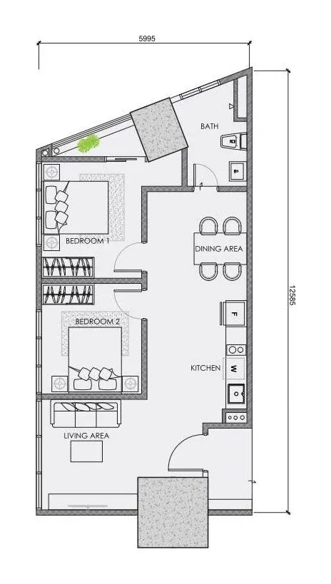 CENTRIX Type ST14 floor plan, 720 sqft, 2 Bedrooms · 1 Bathroom