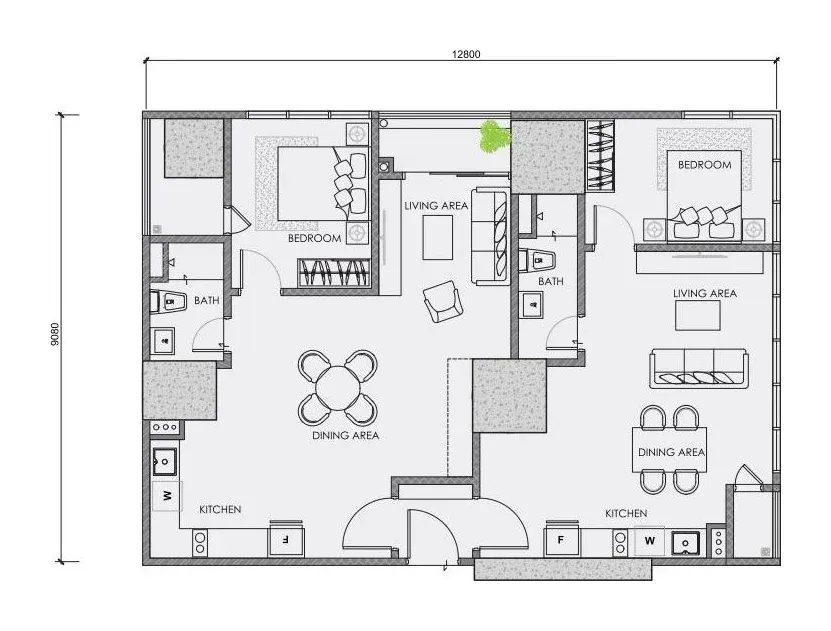 CENTRIX Type ST15 floor plan, 1,193 sqft, 1 Suite + 1 Studio · 2 Bathrooms (Dual Key)