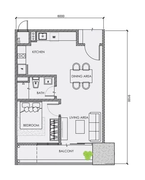 CENTRIX Type ST2 floor plan, 568 sqft, 1 Bedroom · 1 Bathroom