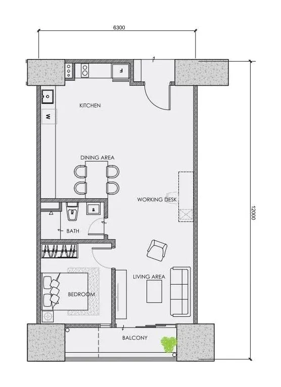 CENTRIX Type ST4 floor plan, 800 sqft, 1 Bedroom · 1 Bathroom