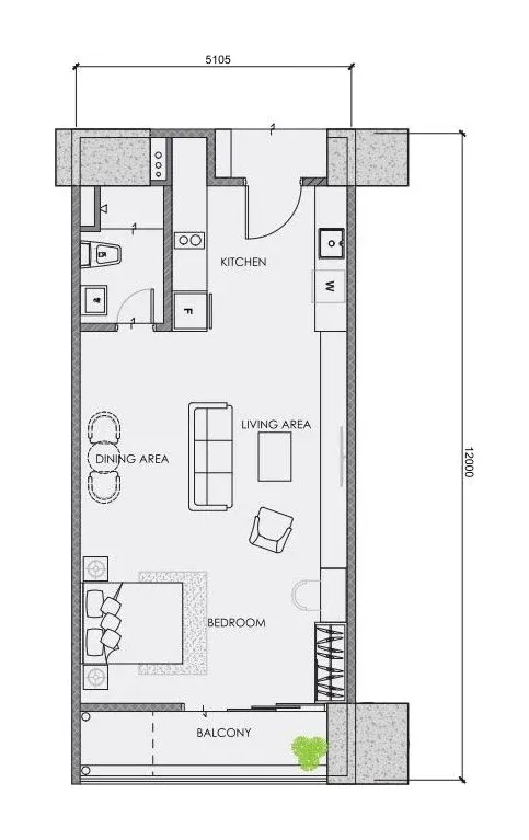 CENTRIX Type ST5 floor plan, 654 sqft, 1 Bedroom · 1 Bathroom