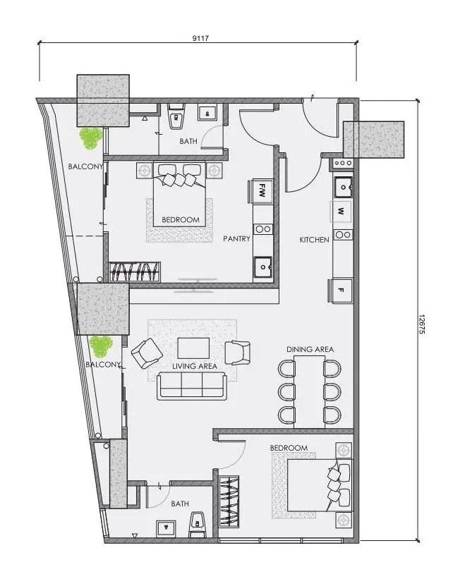 CENTRIX Type ST6 floor plan, 1,072 sqft, 2 Bedrooms · 2 Bathrooms