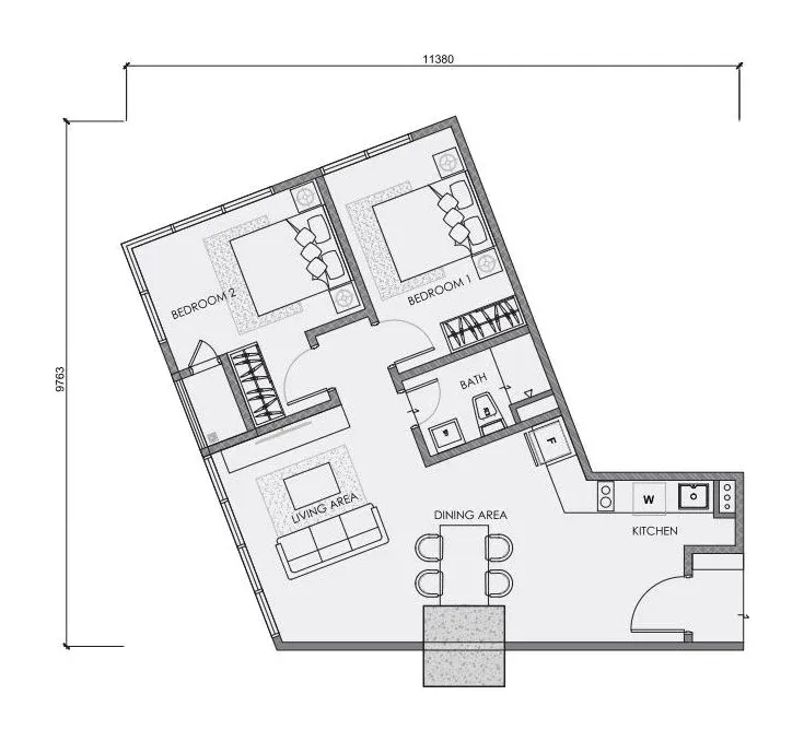 CENTRIX Type ST8 floor plan, 709 sqft, 2 Bedrooms · 1 Bathroom