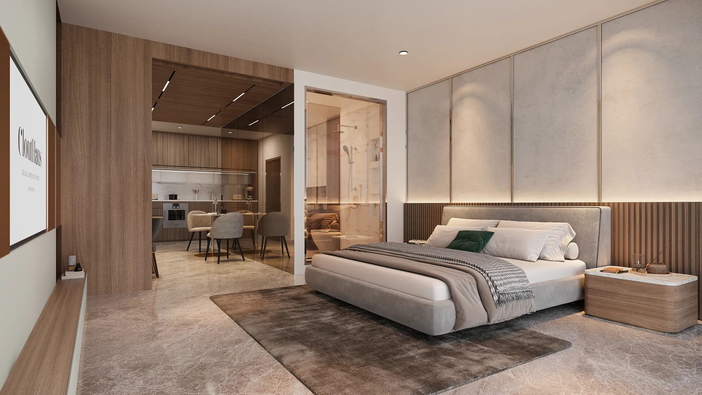 A furnished bedroom and living area at CloutHaus KL City Centre
