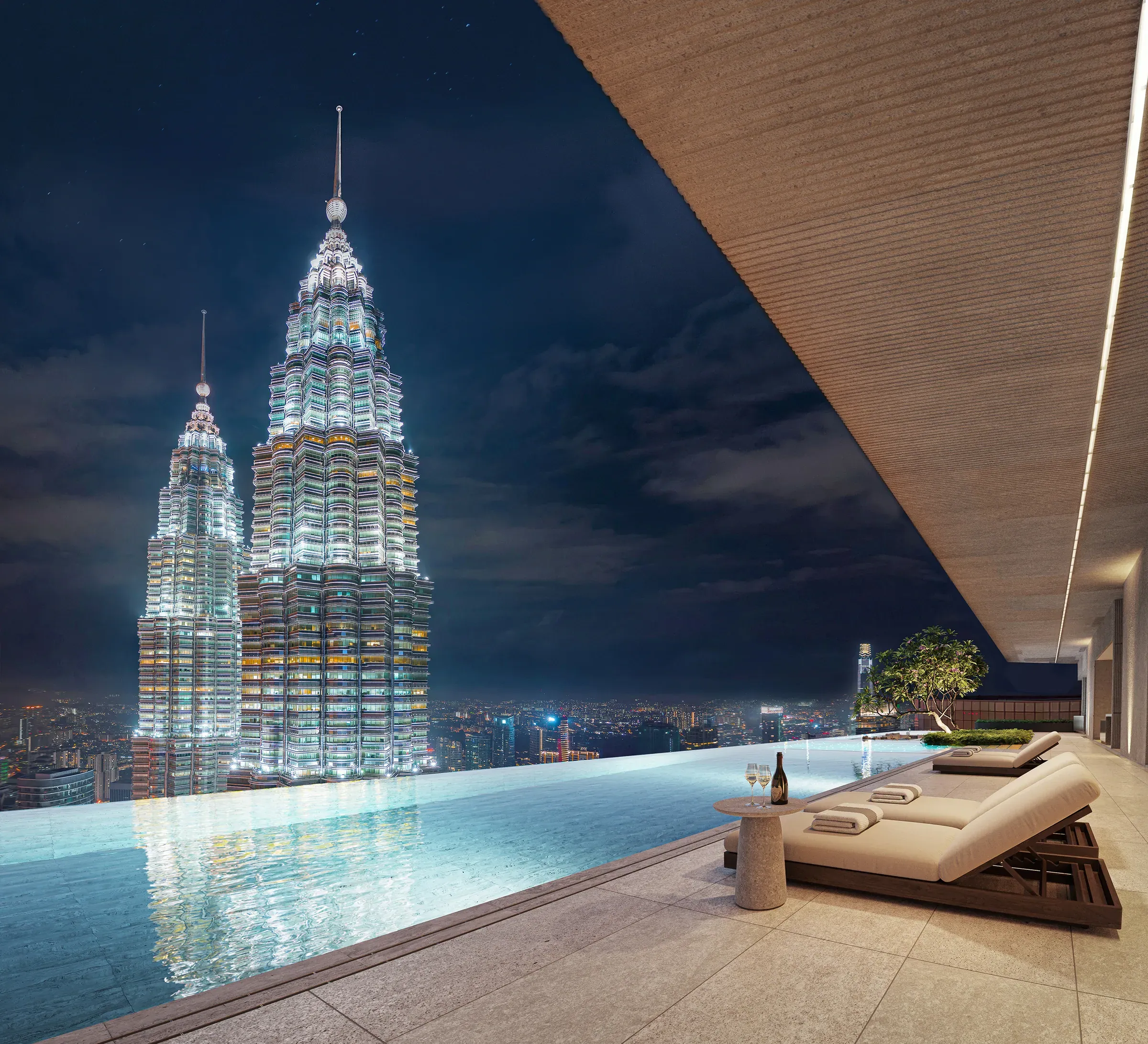 Sky pool at night