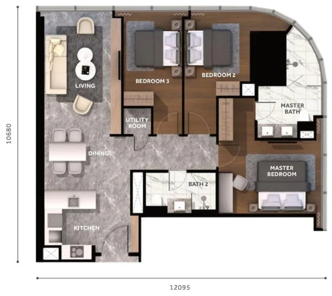 CloutHaus KL City Centre Type A floor plan, 3 Bedroom