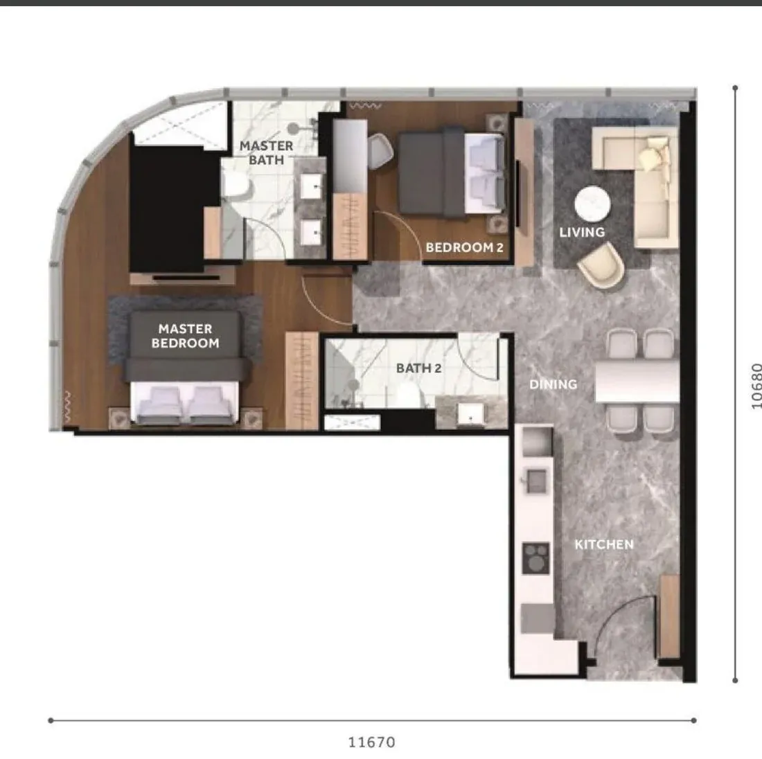CloutHaus KL City Centre Type G floor plan, 2 Bedroom