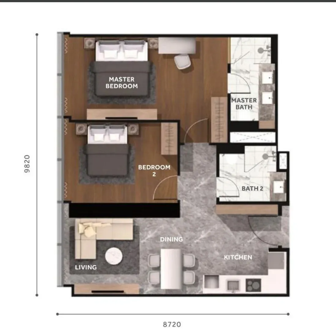 CloutHaus KL City Centre Type H floor plan, 2 Bedroom