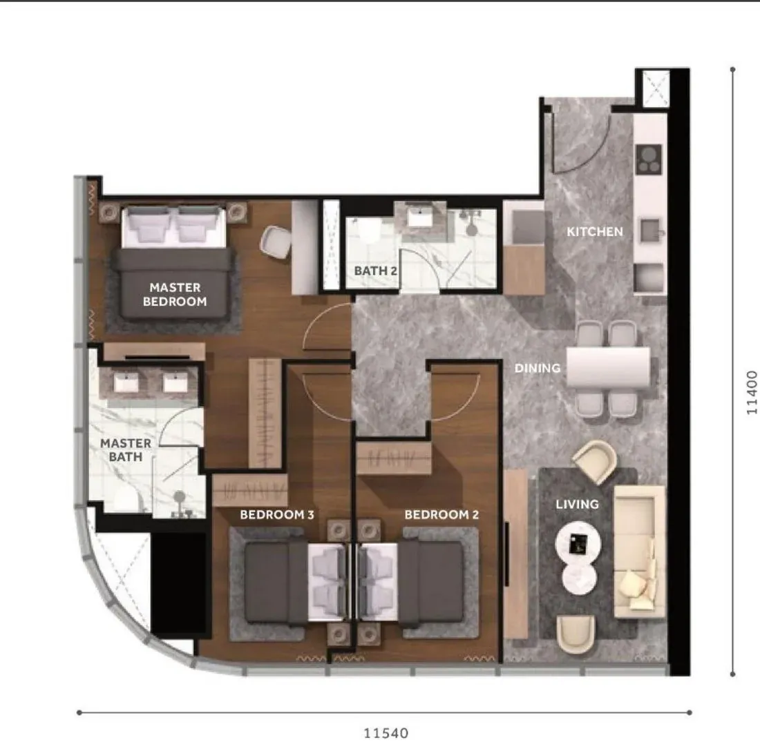 CloutHaus KL City Centre Type I floor plan, 3 Bedroom