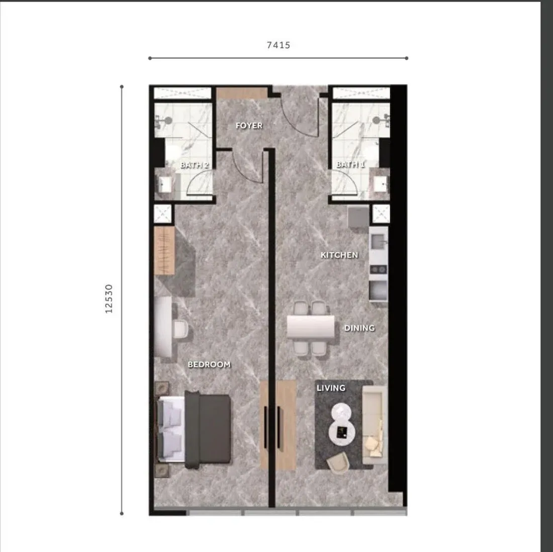 CloutHaus KL City Centre Type J floor plan, 1 Bedroom