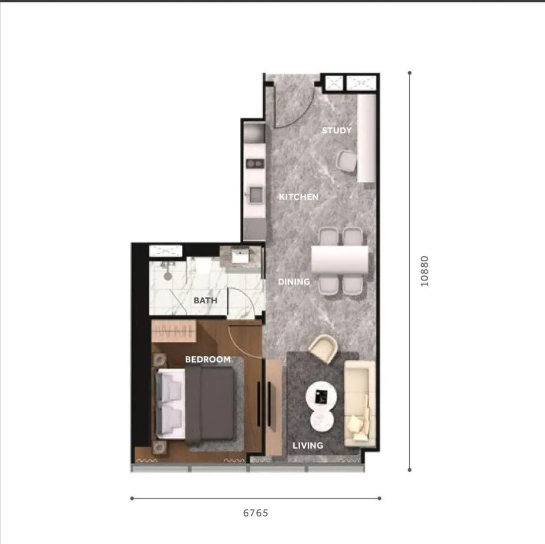 CloutHaus KL City Centre Type K floor plan, 1 Bedroom + Study