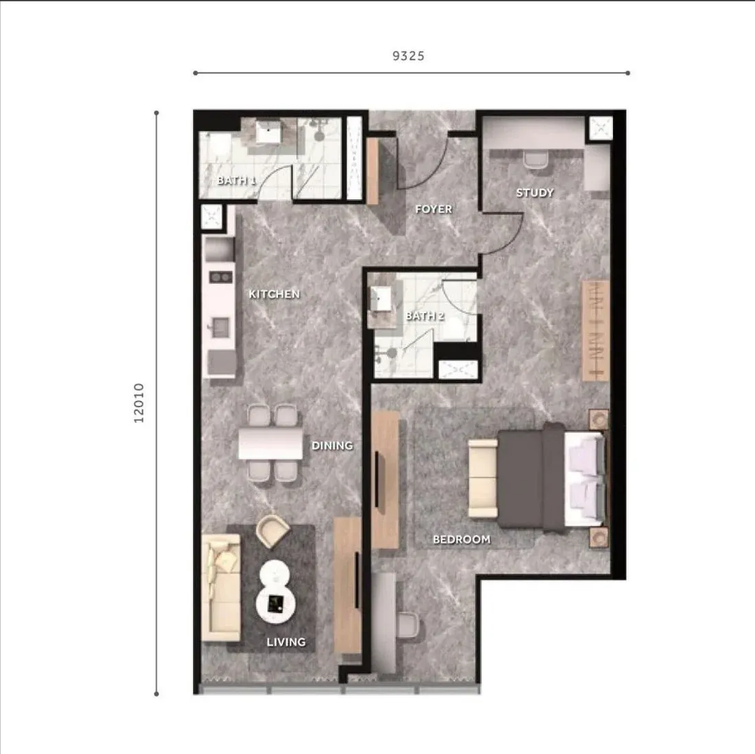 CloutHaus KL City Centre Type M floor plan, 1 Bedroom + Study