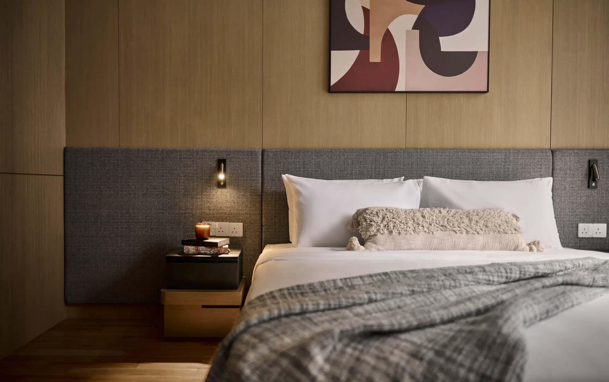 Bedroom with a feature headboard wall