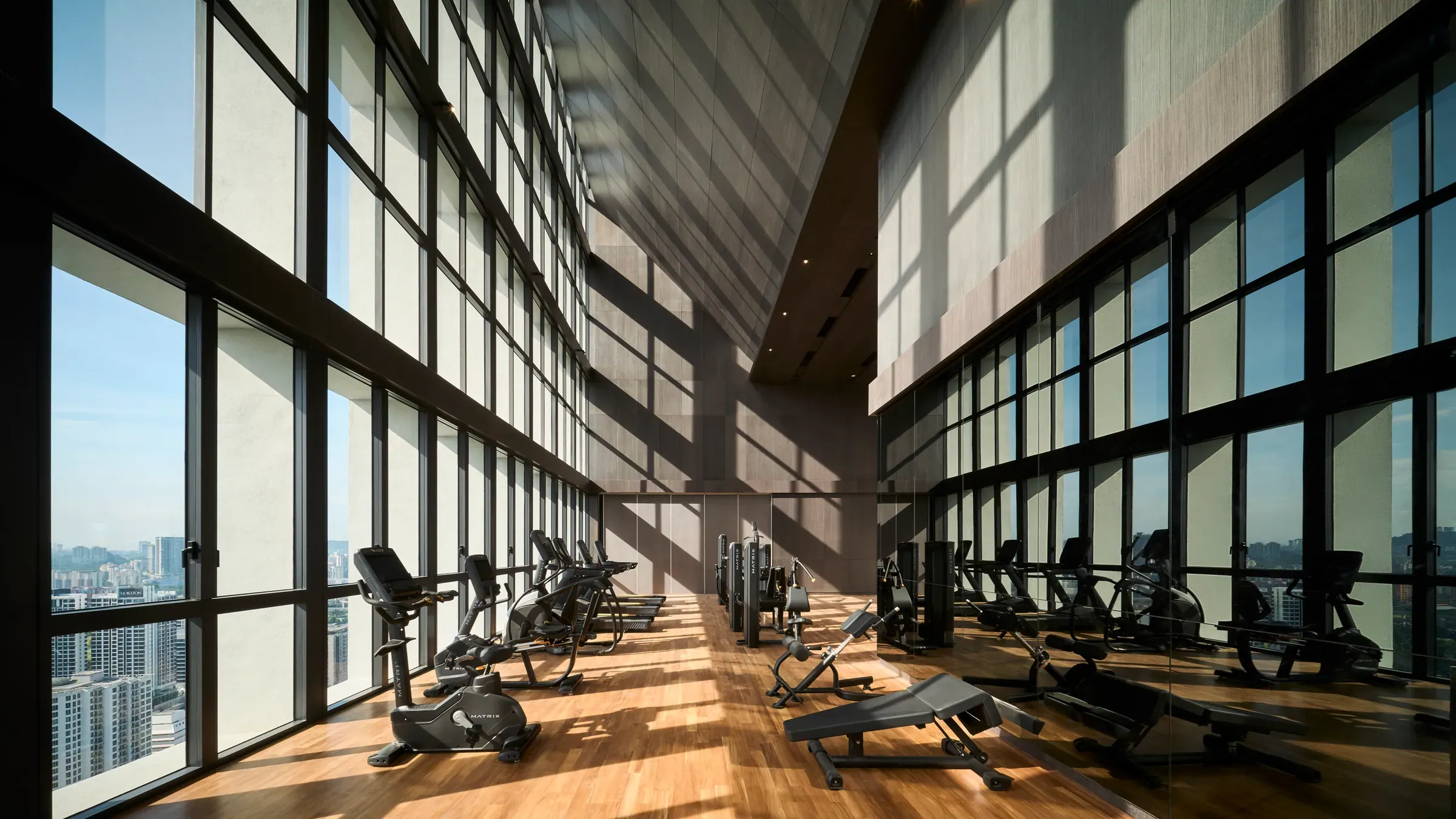 Gym running the length of the facilities floor