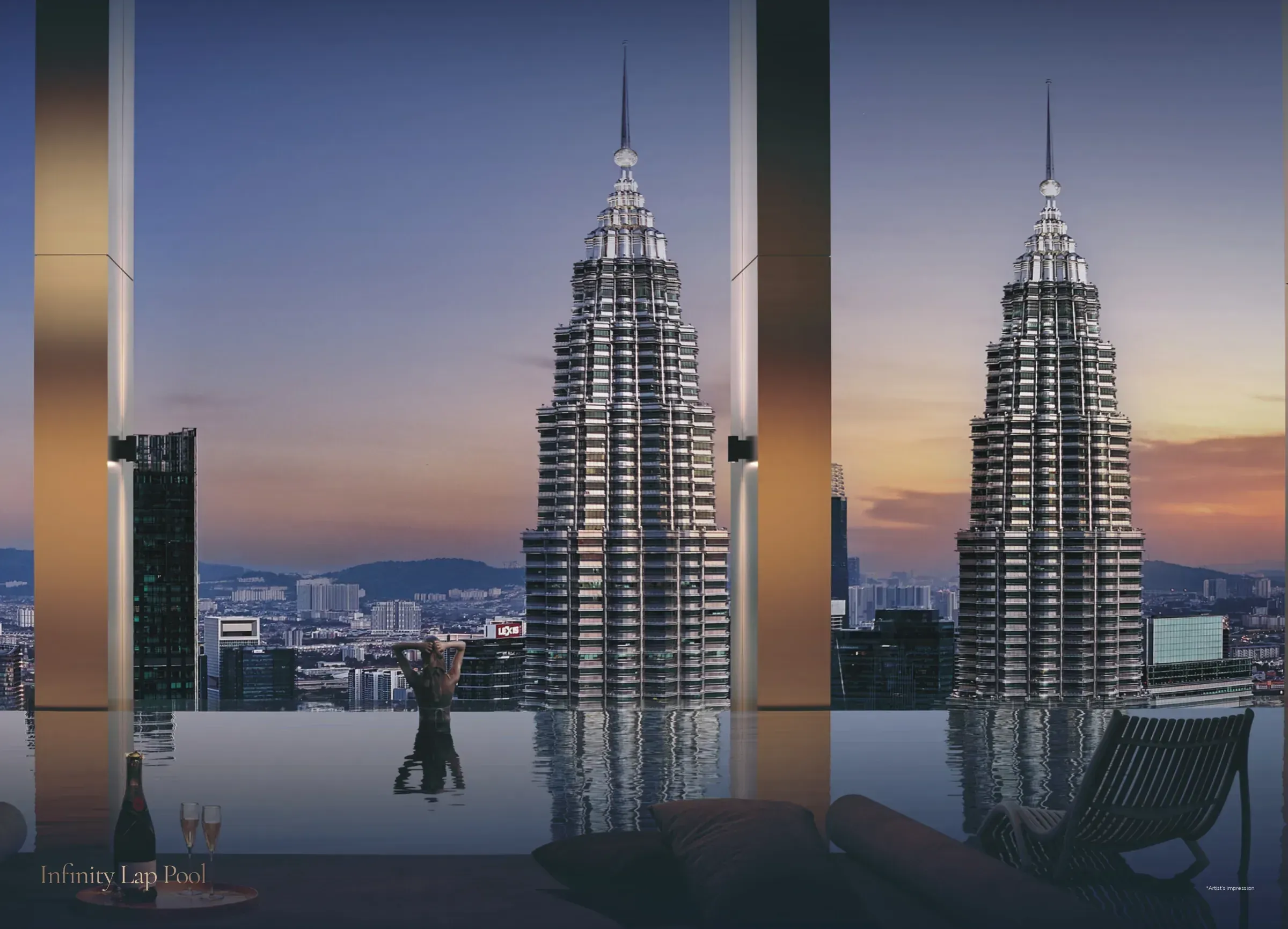 DIVINE KLCC infinity pool at dusk