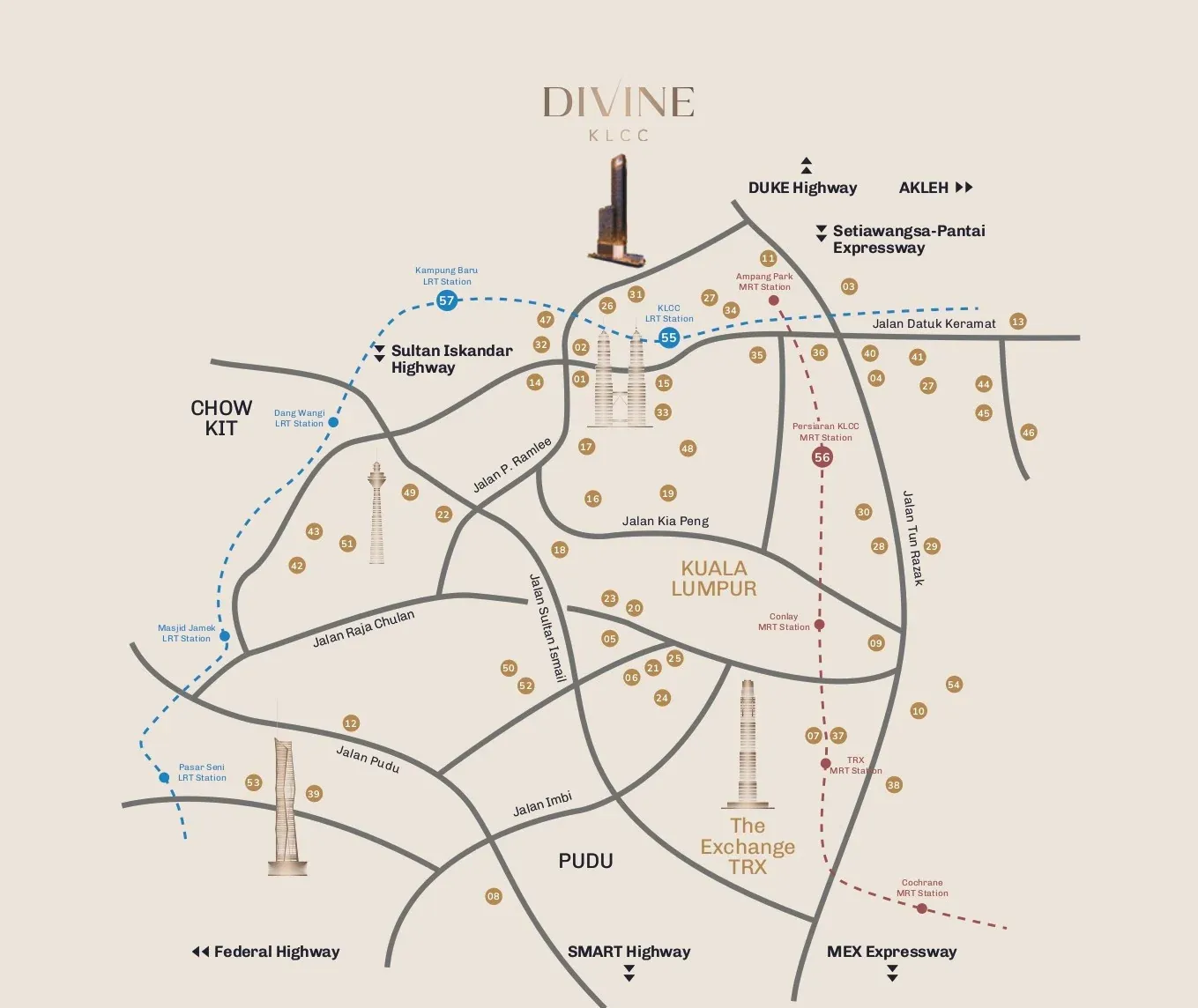 DIVINE KLCC location map on Jalan Saloma, near the Petronas Twin Towers and KLCC LRT station