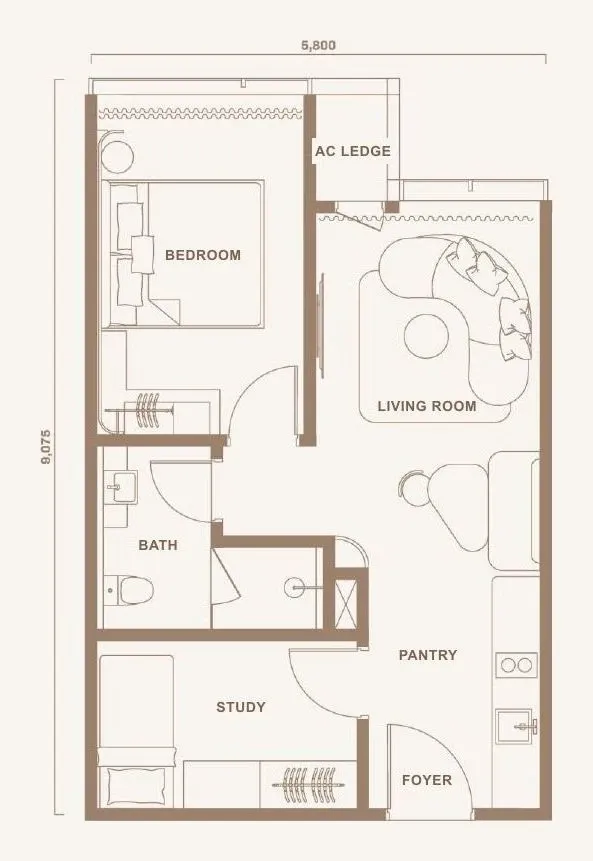 DIVINE Type A1 floor plan, 50.2 sqm / 540 sqft, 1+1 Bedrooms · 1 Bathroom