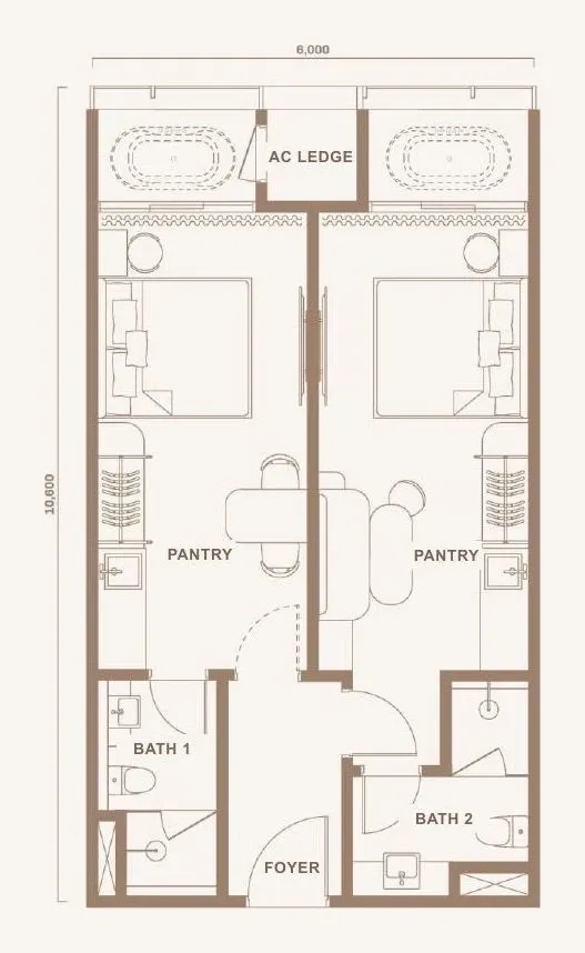 DIVINE Type B3 floor plan, 63.5 sqm / 684 sqft, 2 Bedrooms · 2 Bathrooms (Dual Key)