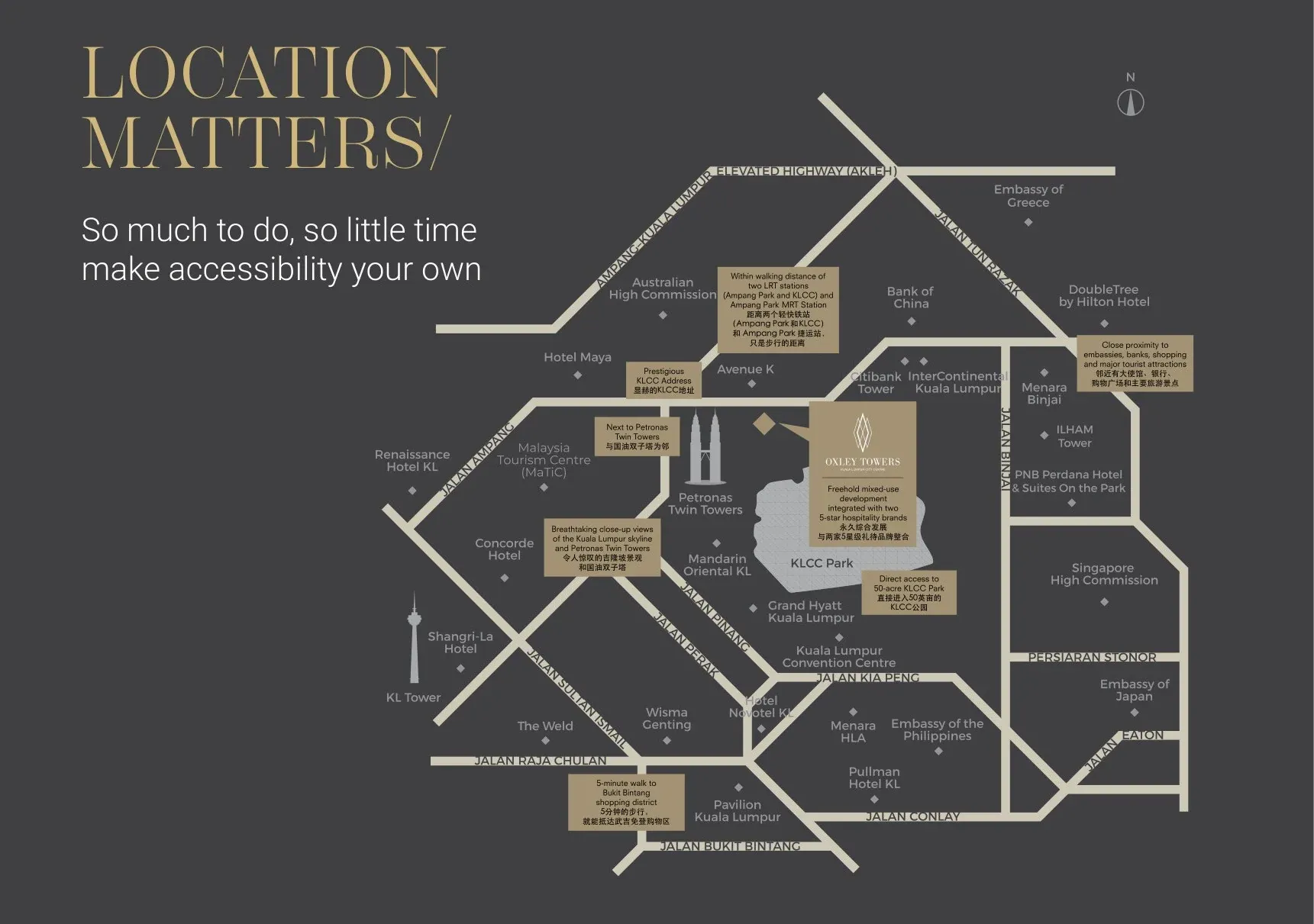 Location map showing Jewel by Oxley KL City Centre on Jalan Ampang beside KL City Centre Park