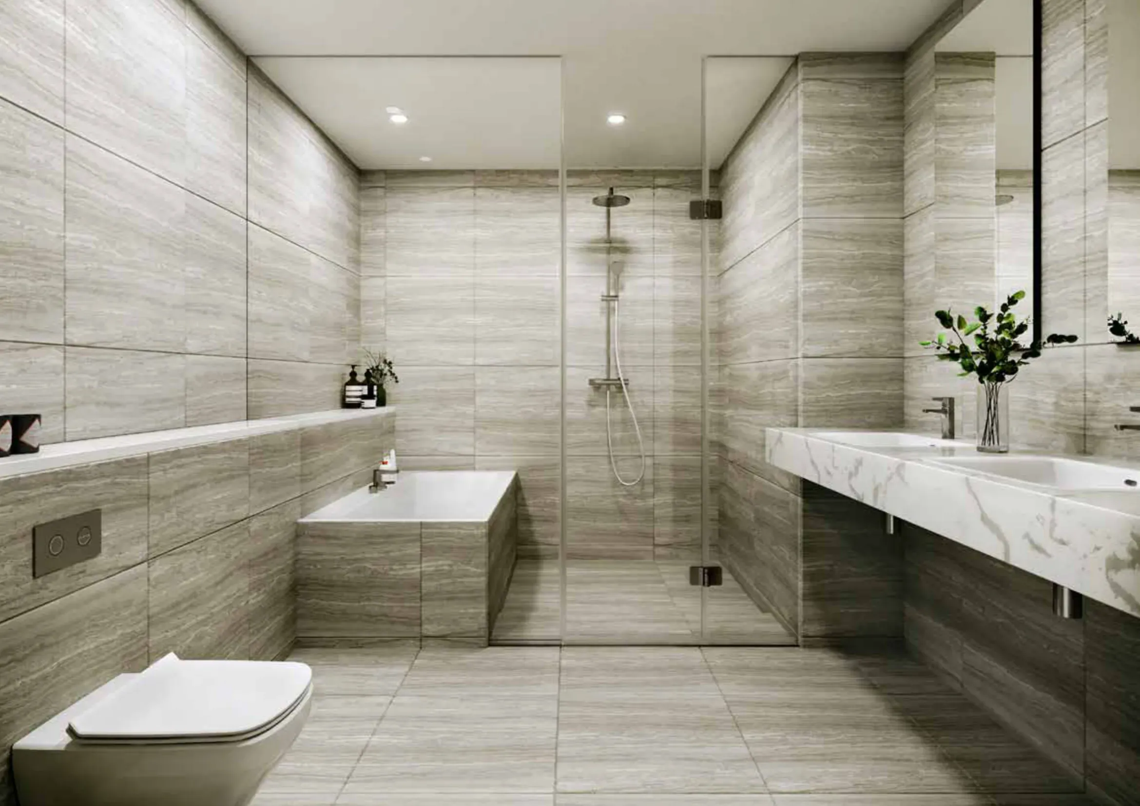 Marble-lined bathroom
