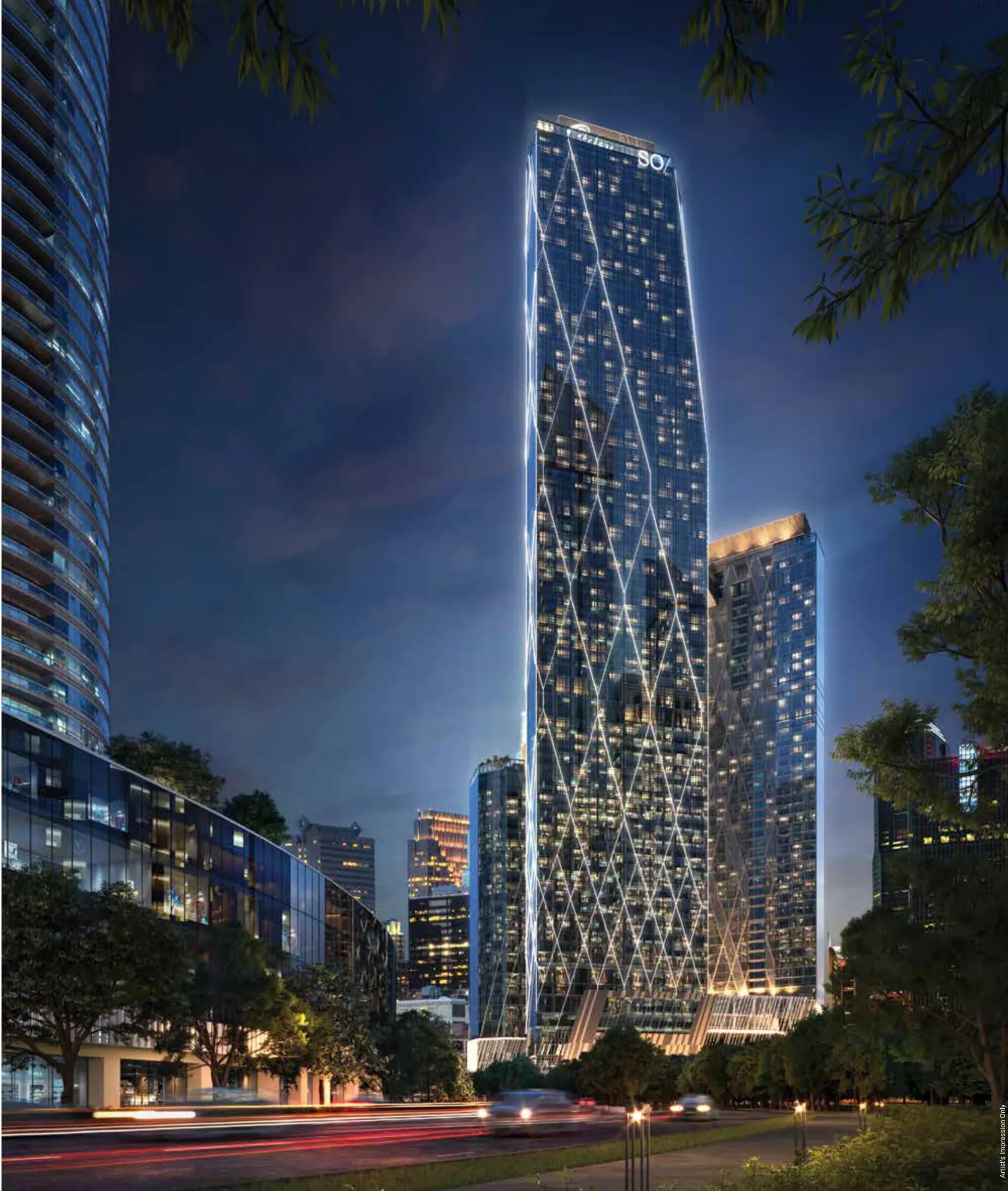 Jewel by Oxley KL City Centre illuminated against the Kuala Lumpur skyline at night