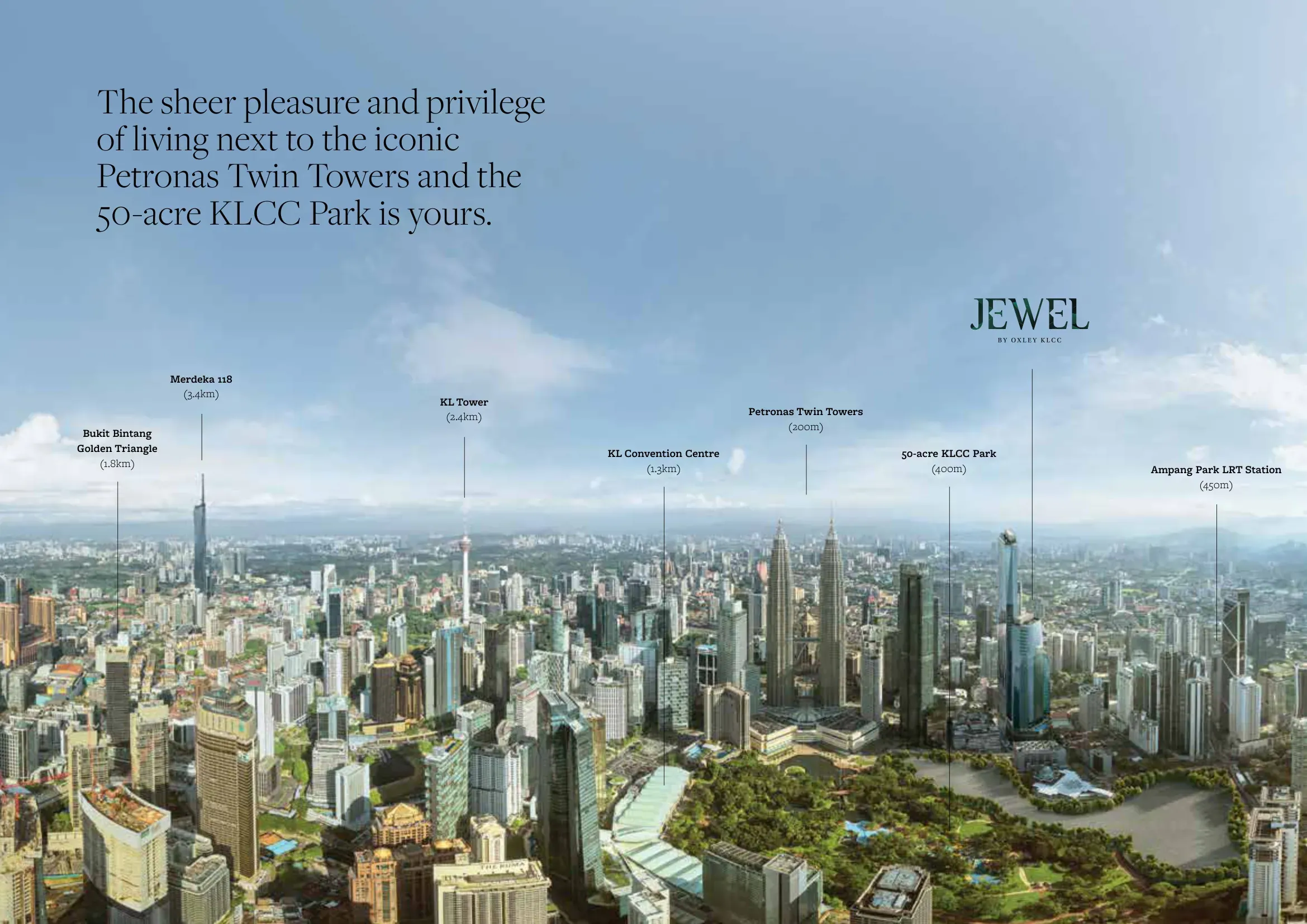 Skyline map showing the distance to nearby landmarks