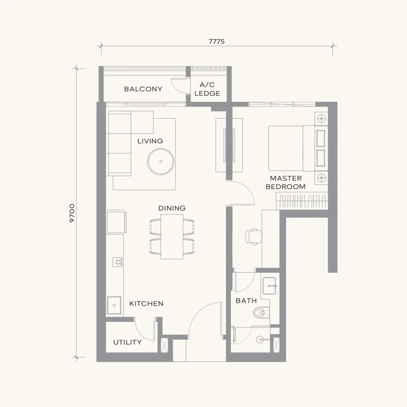 Khaya Residence Type C floor plan, 1 Bedroom