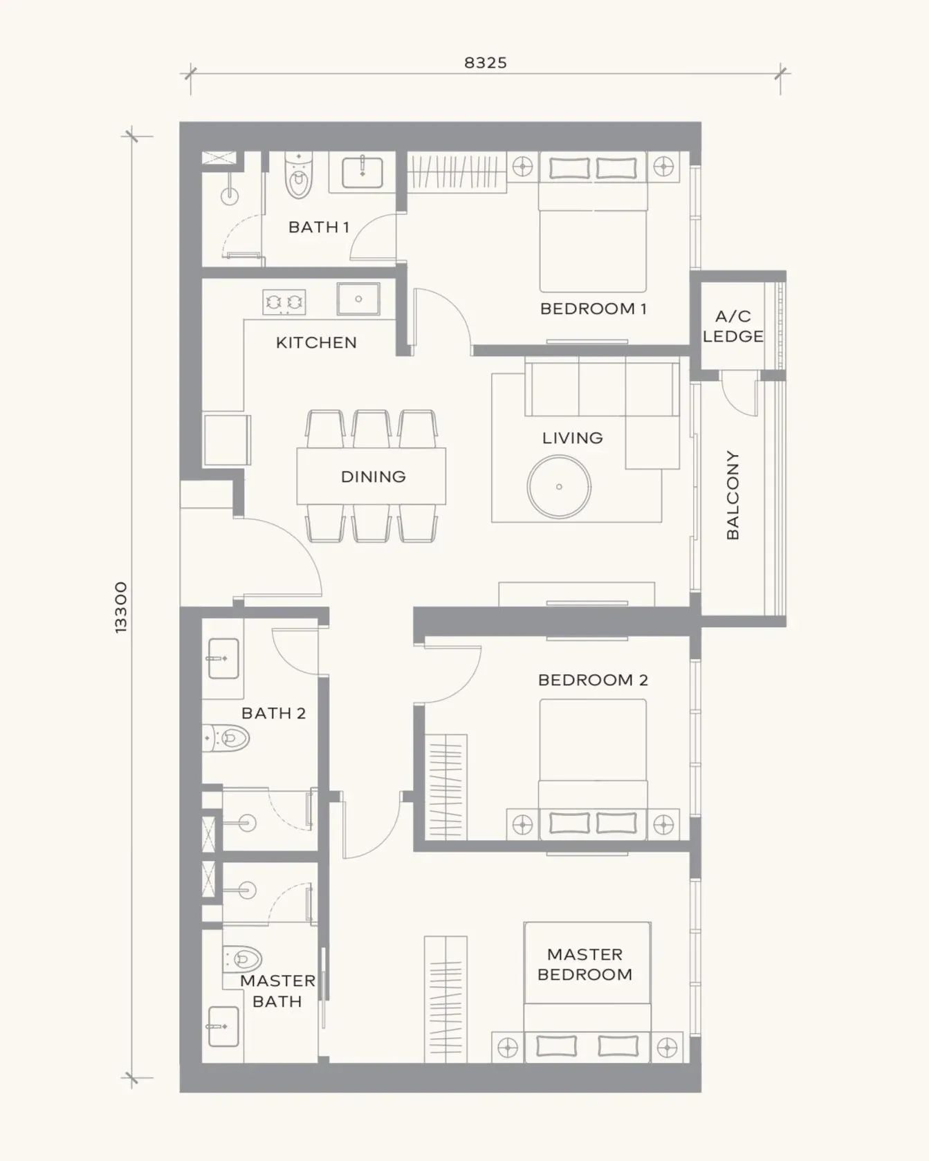 Khaya Residence Type G floor plan, 1,086 sqft, 3 Bedroom