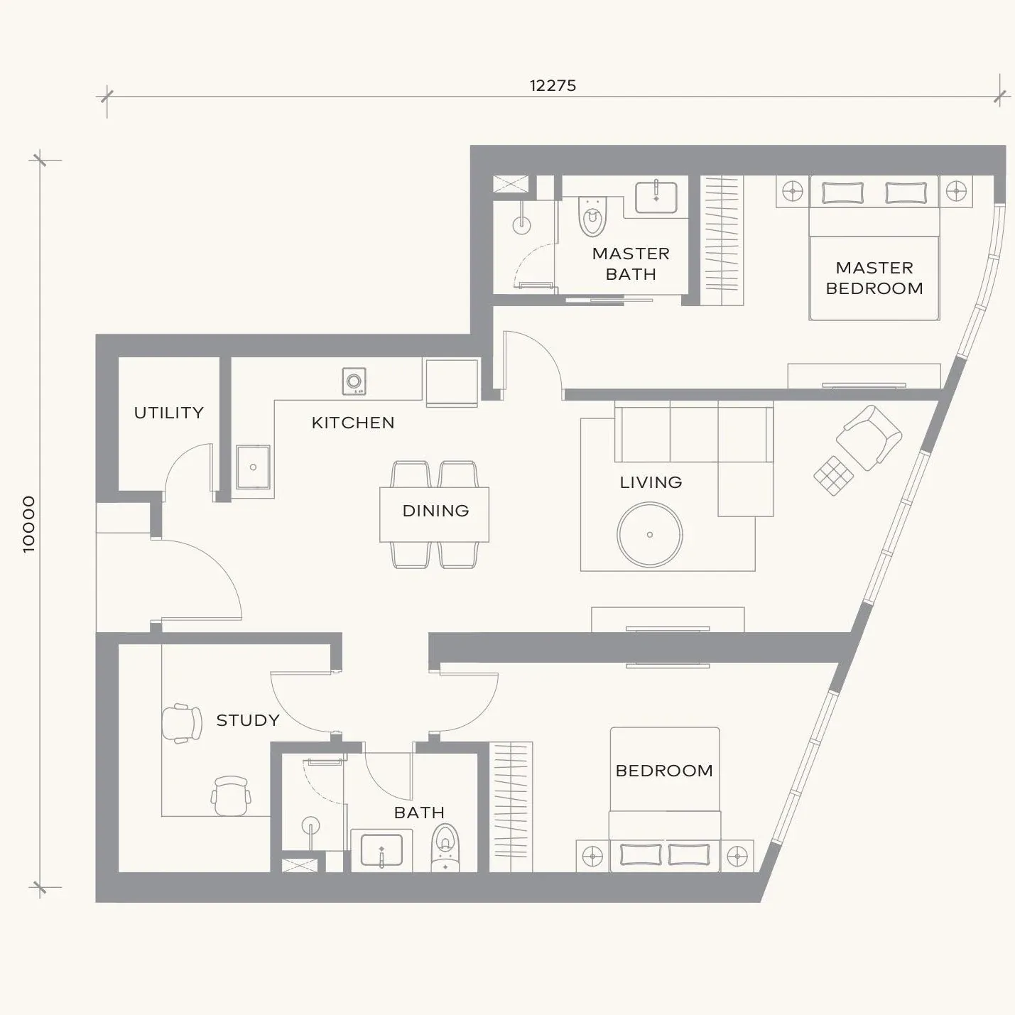 Khaya Residence Type H floor plan, 2 Bedroom + Study