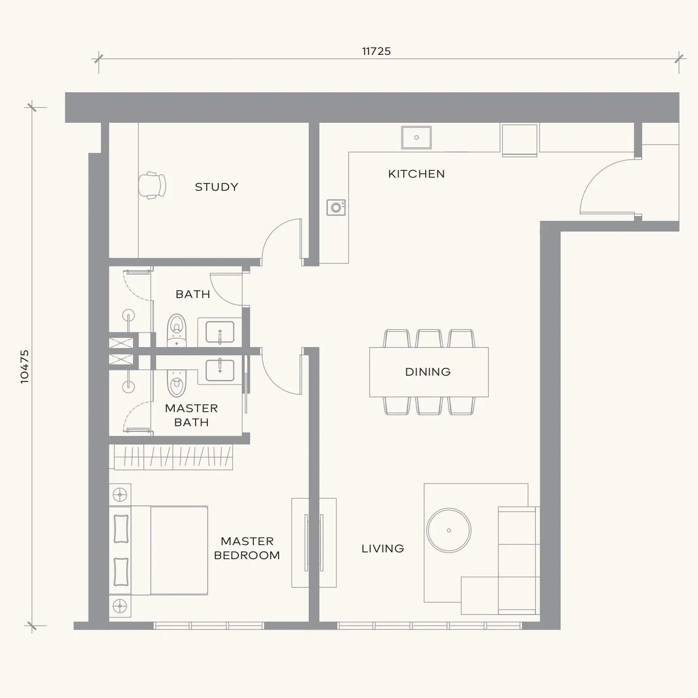 Khaya Residence Type I floor plan, 1 Bedroom + Study
