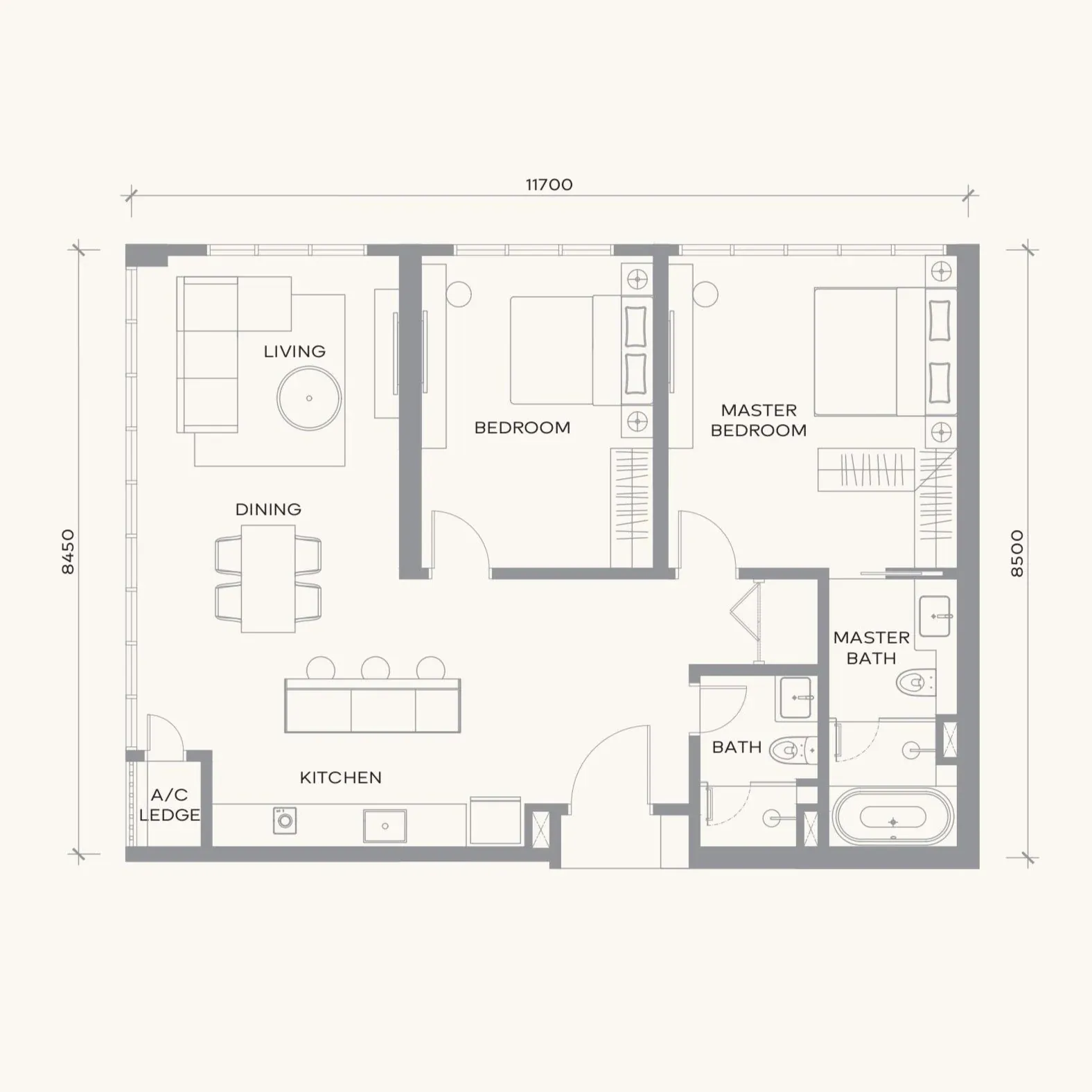 Khaya Residence Type J floor plan, 2 Bedroom