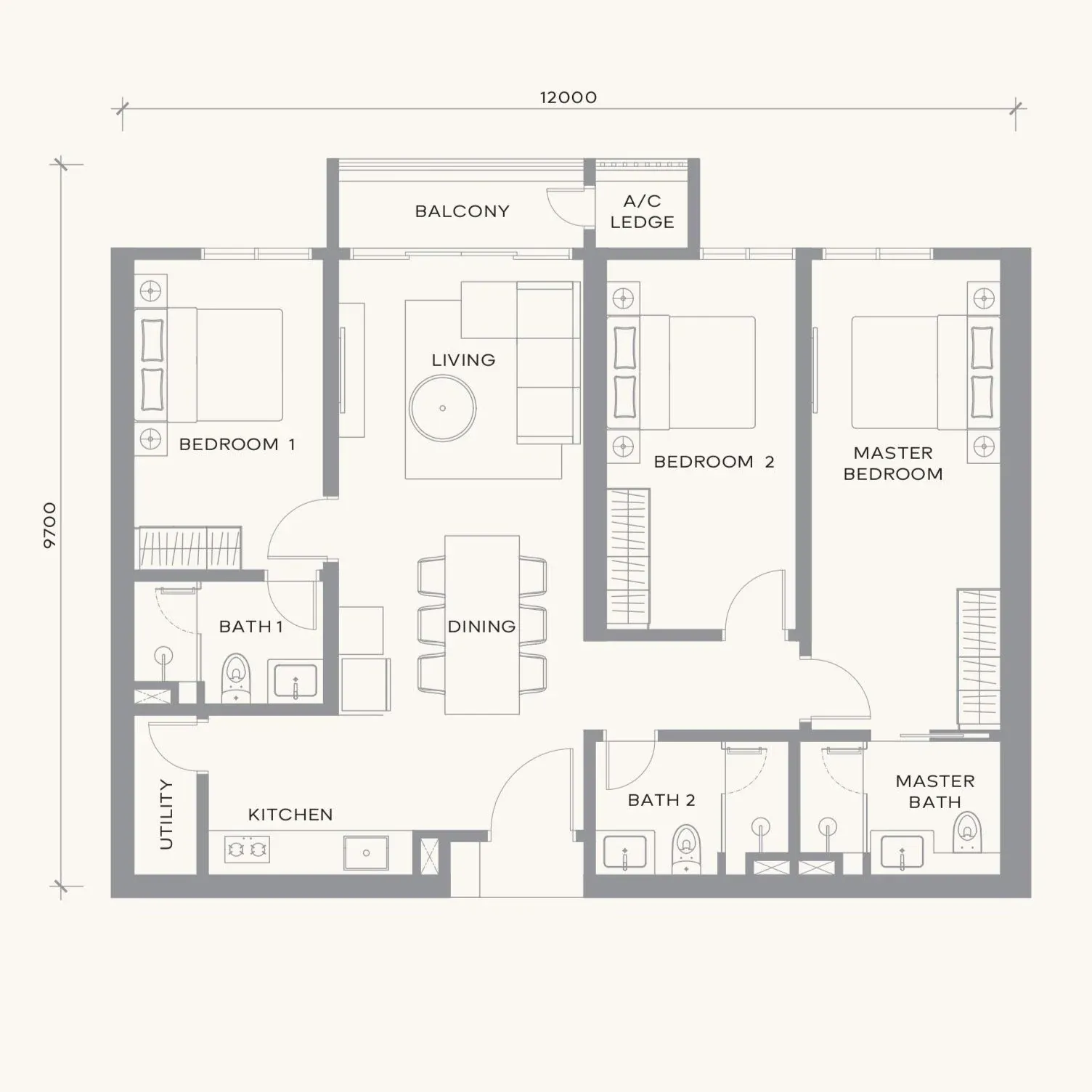 Khaya Residence Type K floor plan, 3 Bedroom
