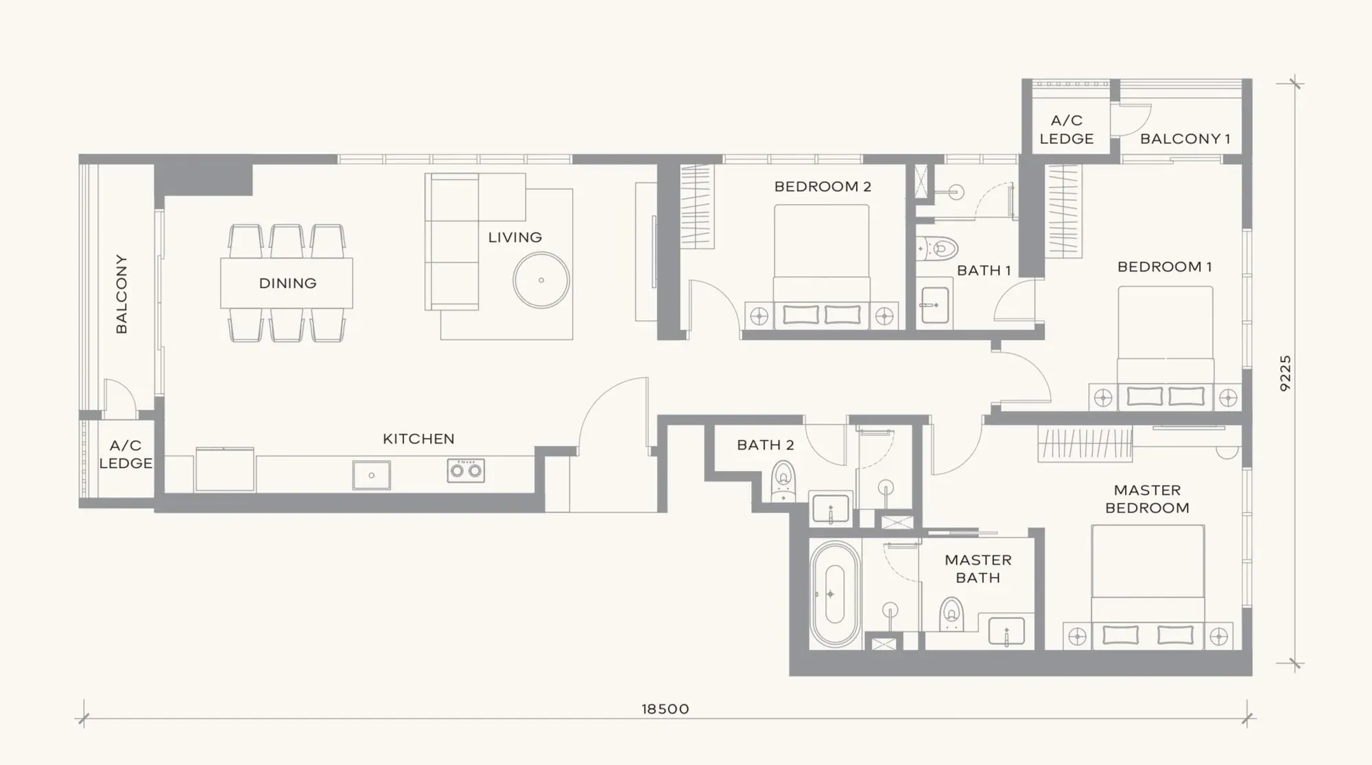 Khaya Residence Type L floor plan, 1,321 sqft, 3 Bedroom