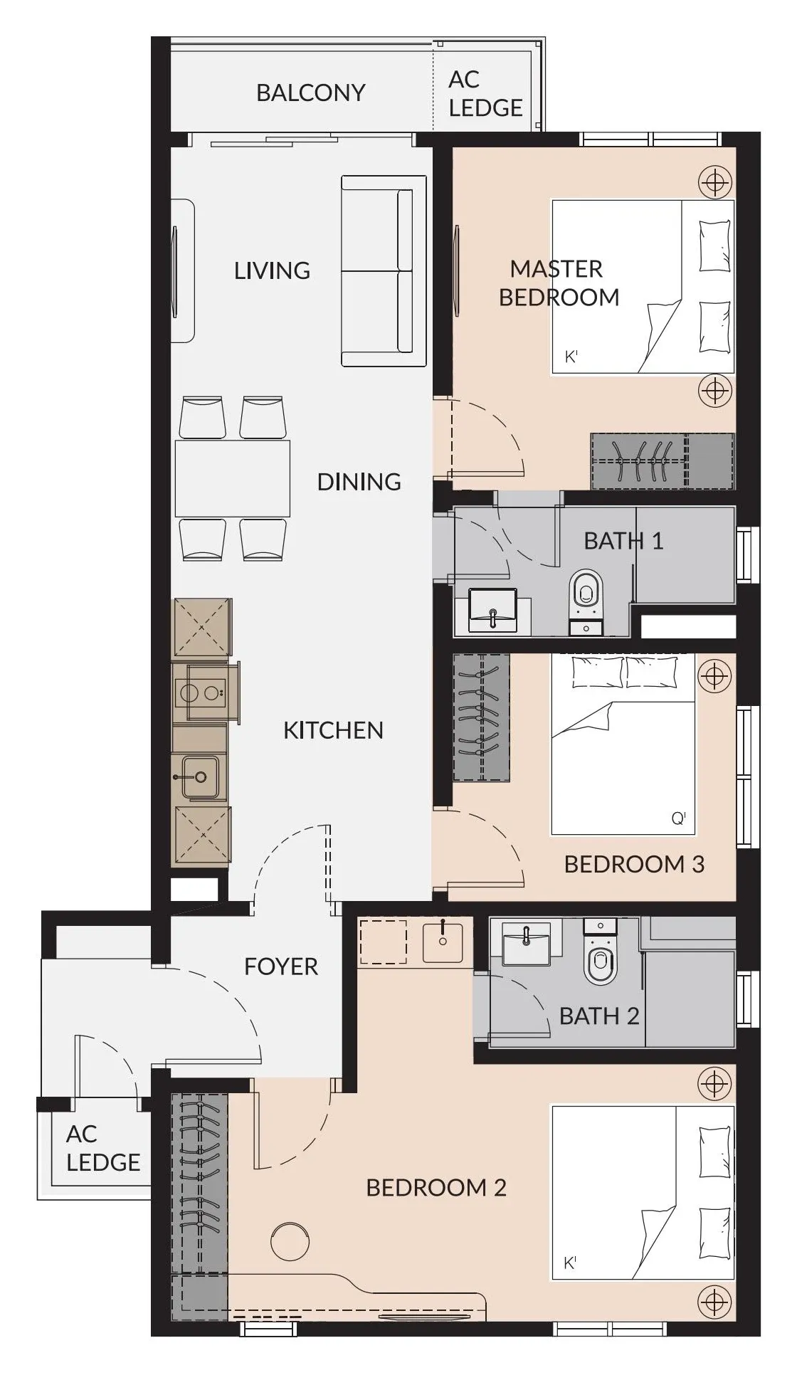 Laurel Residence Type D floor plan, 903 sqft, 3 Bedroom