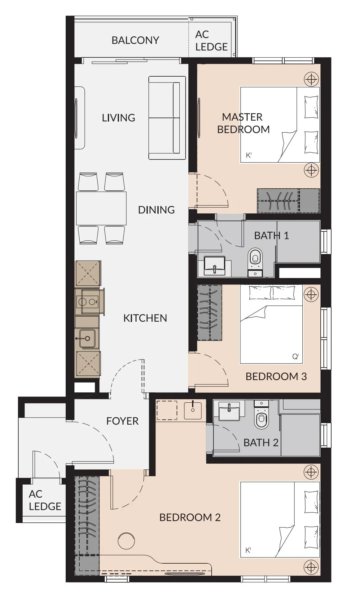 Laurel Residence Type D1 floor plan, 903 sqft, 3 Bedroom