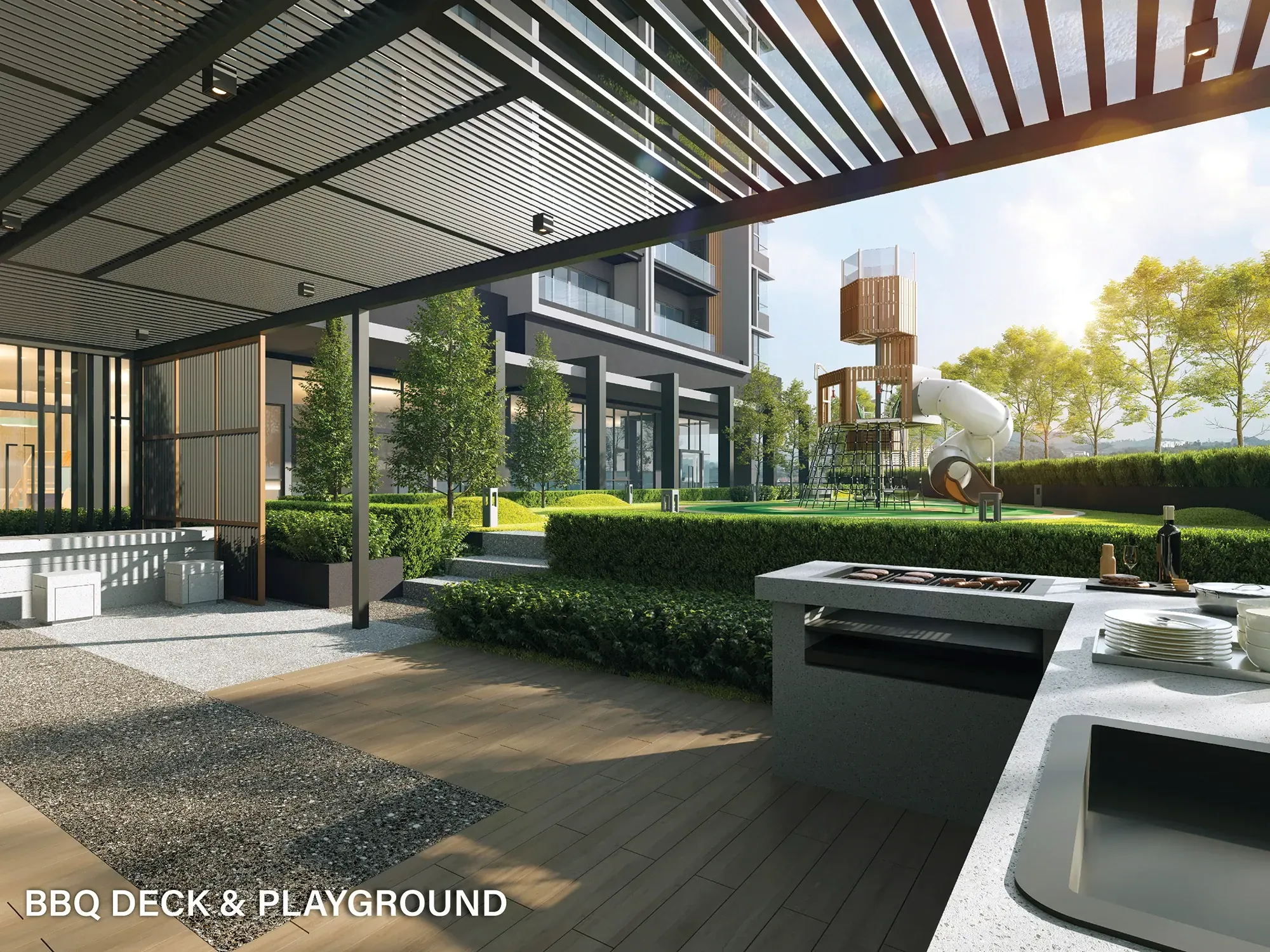 Barbecue deck and playground